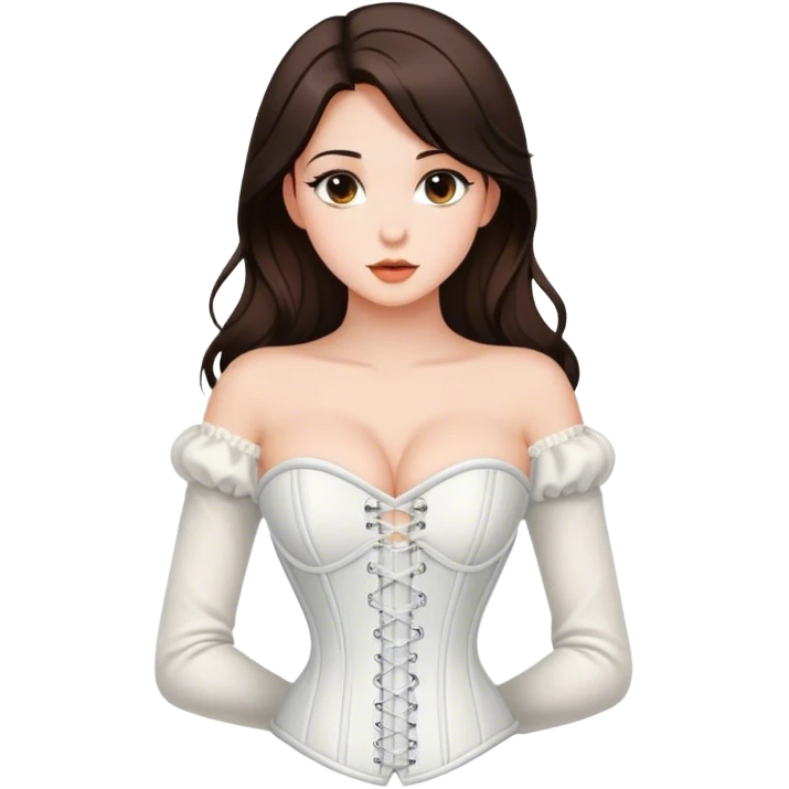 Beautiful Brunette girl in white long sleeve corset top emoji