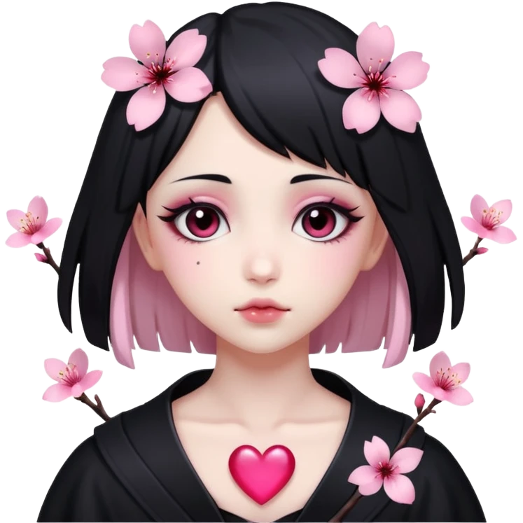 goth sakura heart, black heart with pink cherry blossom petals, cute and dramatic emoji