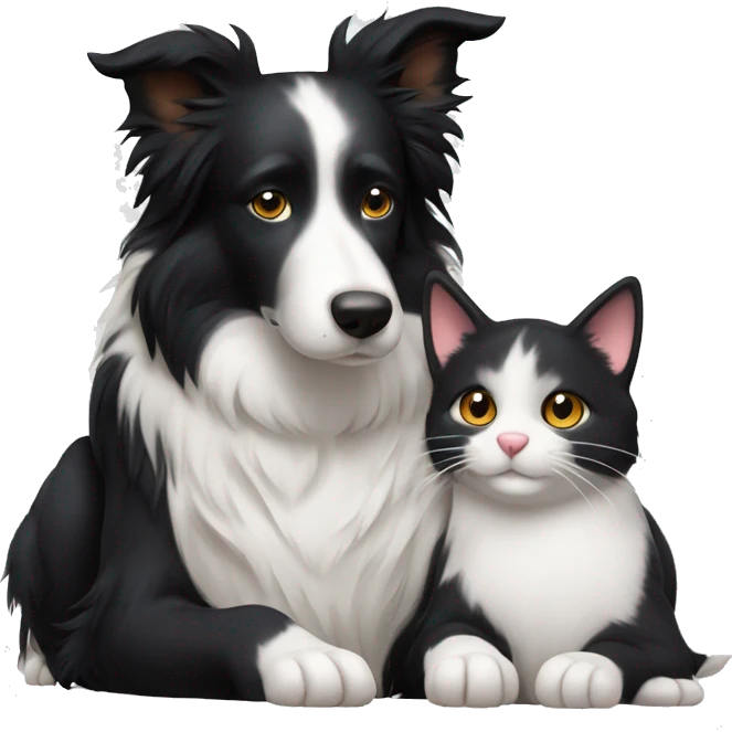Border collie cuddling a cat emoji