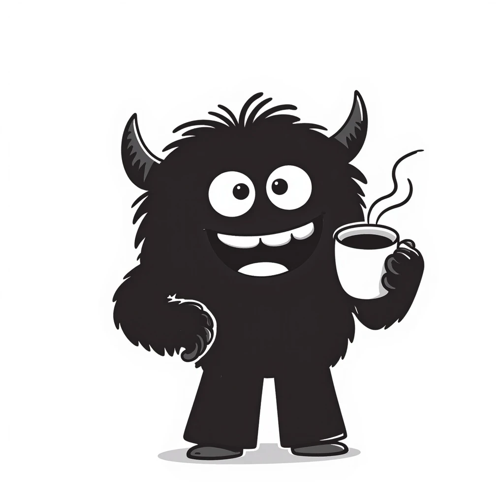 a coffee monster, hand drawn doodle style emoji