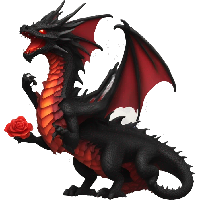 Black dragon breathing red flames, covered in thorned roses emoji