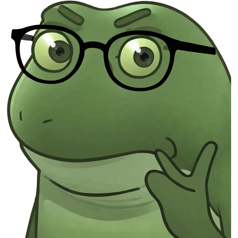 Make the nerd student look even more awkward with an exaggerated meme-like expression, keeping the glasses and acne, in the green bufo frog meme style, with no background. emoji