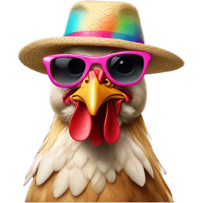 chicken with shoes and hat and sunglasses emoji