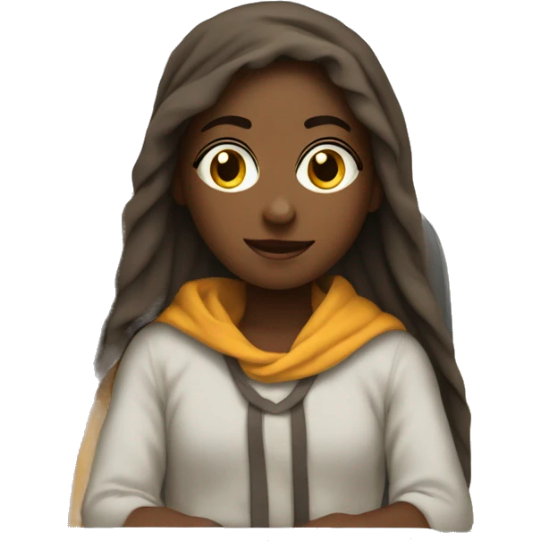 middle school girl sitting at her desk with a Chromebook wrapped in a blanket emoji