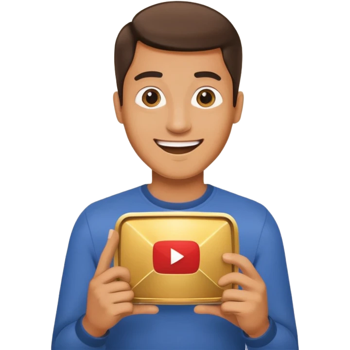 a happy man holding youtube golden play button emoji