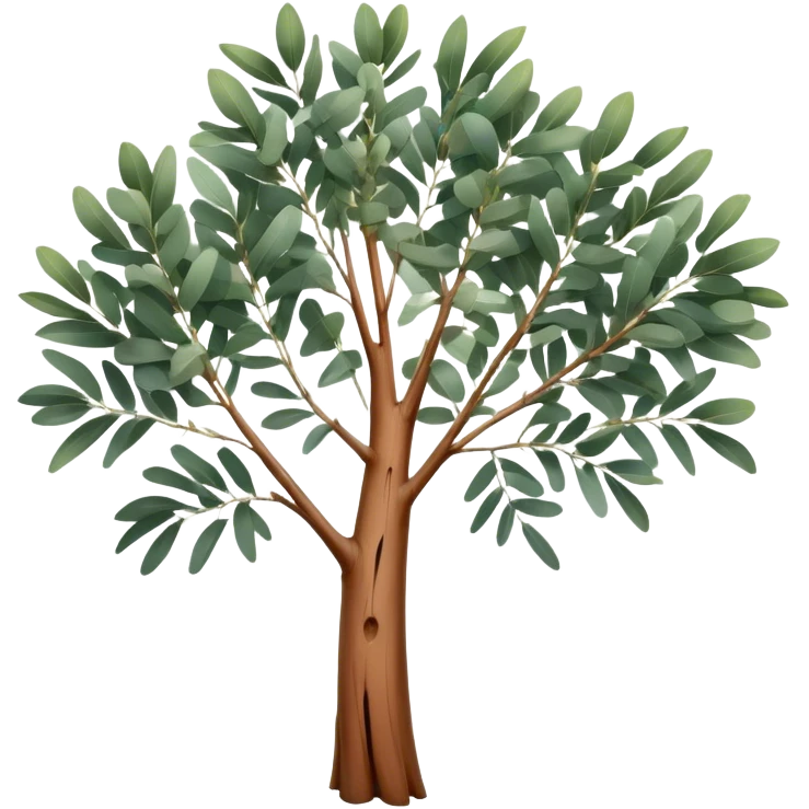 Cinematic Realistic Eucalyptus Emoji, Tall and graceful, with slender trunks covered in smooth, peeling bark and large, fragrant leaves. The eucalyptus trees sway gently in the breeze, releasing a calming aroma that fills the air. Soft glowing outline, capturing the essence of rugged beauty and natural serenity in a tall eucalyptus tree! emoji