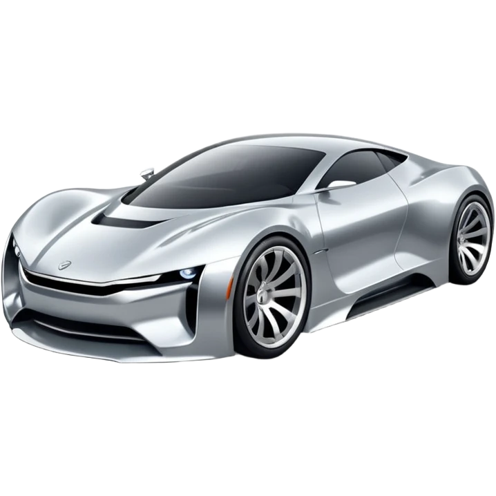 A low-profile futuristic car emoji made of polished silver chrome, wide body stance, smooth aerodynamic shape, glossy metallic surface, soft reflections, luxury swag aesthetic, minimal details, iOS emoji style, centered on clean white background, studio lighting emoji