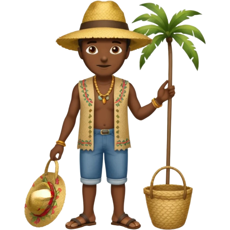 Gars Créole réunionnais ti jean chapeau paille savate  au pieds  emoji