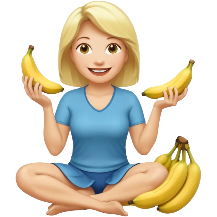 A blonde middle-aged woman kneels with two bananas in her mouth. emoji