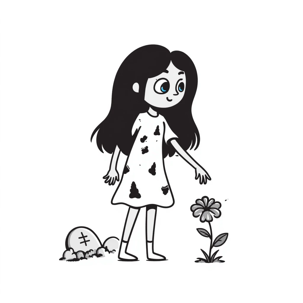 zombie girl with dark hair and blue eyes emoji