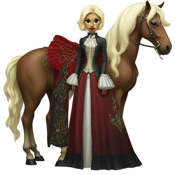"galora green blonde alien woman" in red Victorian dress elegant, full body, winged horse emoji
