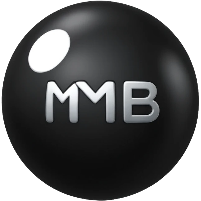 Black Ball with MB written on it emoji