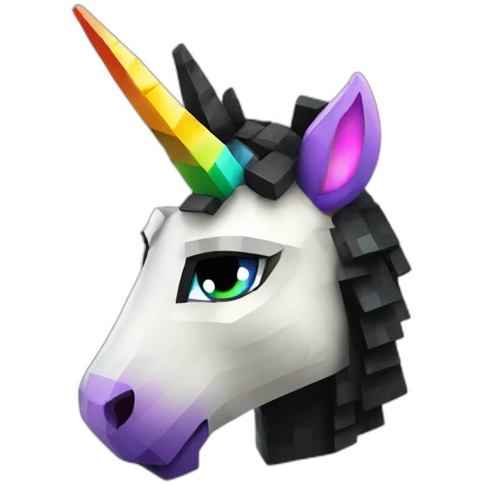 Minecraft Rainbow Black Unicorn Head With Diamond Horn emoji