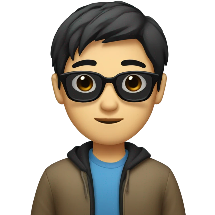 programmer, student, asian, black hair, black eyes, male, round face, sunglasses emoji