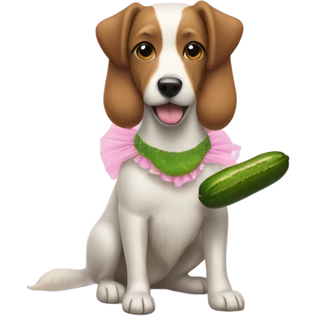 Winnier dog with a tutu eating a pickle emoji