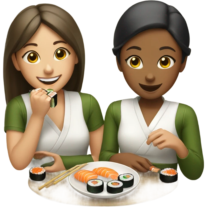 two girls eating sushi  emoji