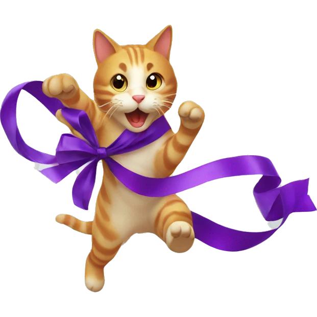 cat chasing long ribbon emoji