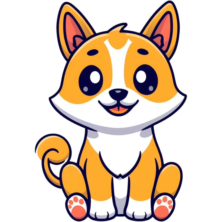 cartoon dog with big eyes begging, sitting with paws up emoji