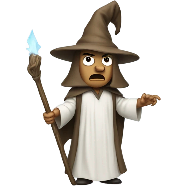 man with white pointy wizard hat/robe, angry emoji