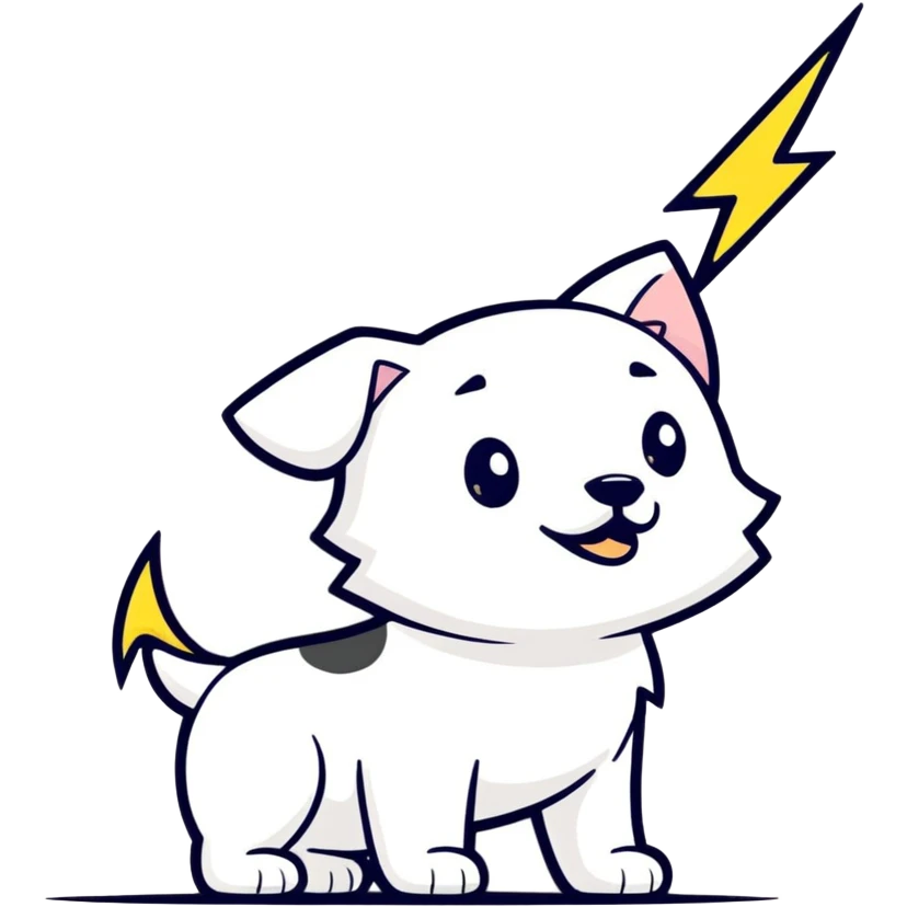 Cute white dog with black lightning bolt emoji
