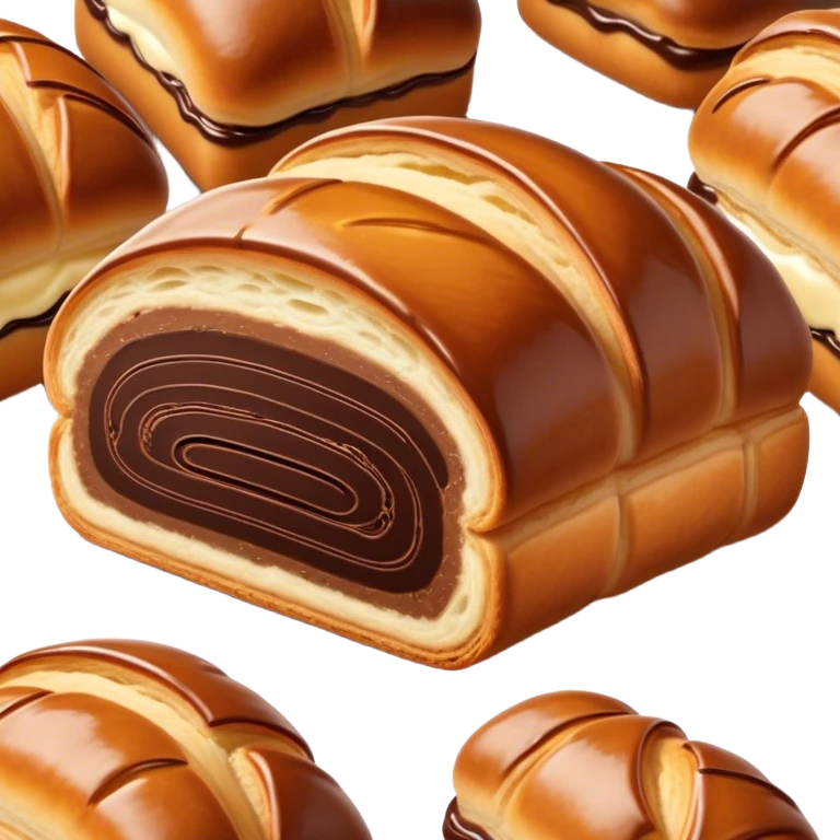 Cinematic warm pain au chocolat, flaky golden-brown pastry with a rich chocolate filling peeking through, perfectly crisp exterior, soft glowing highlights, inviting and indulgent. emoji