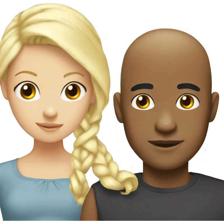 Bald black guy with two blonde girl couple  emoji