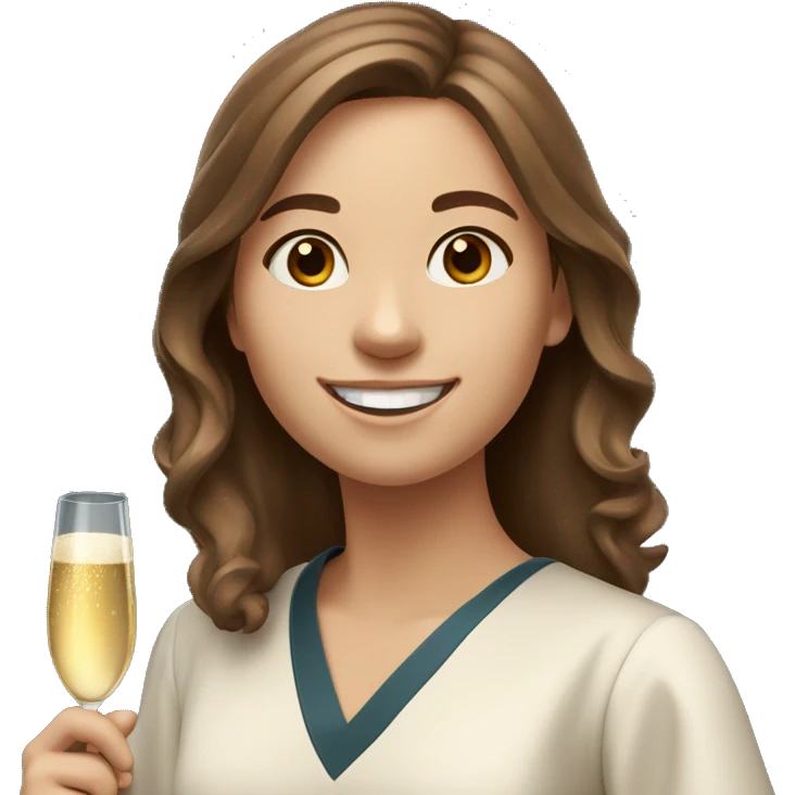 cheerful girl, university graduate, with brown hair, fair skin, champagne in her hands emoji