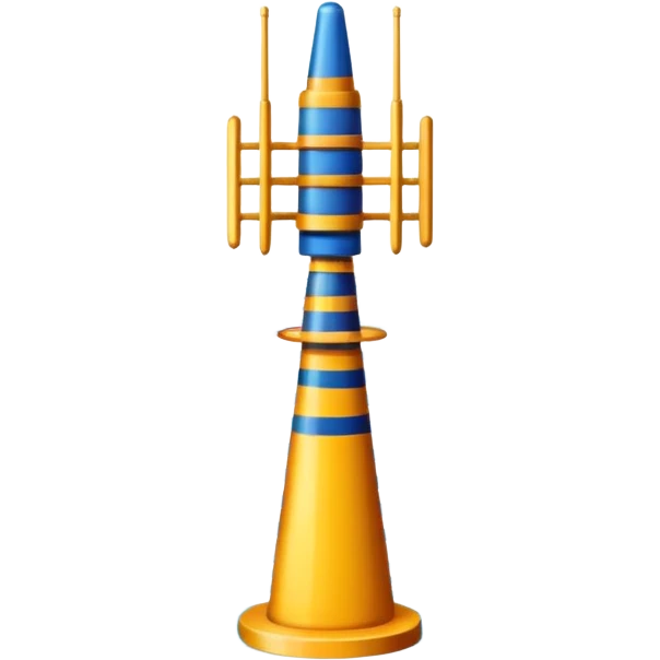 Minimalist emoji-style sticker of an old-school antenna with distorted, glitched signal waves. Clean icon style. emoji