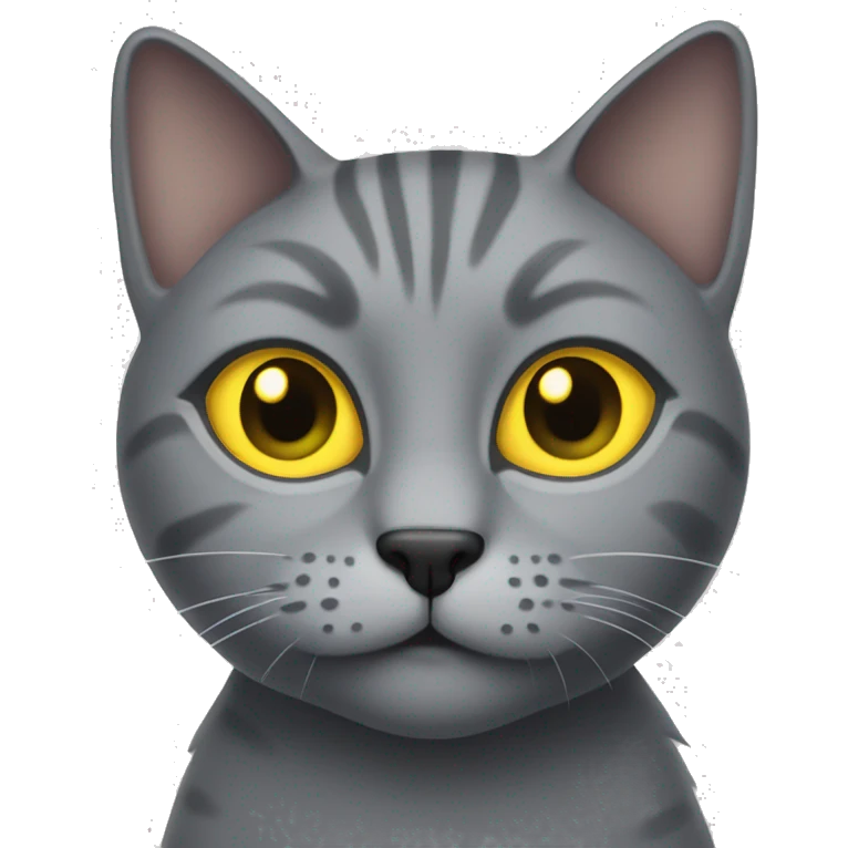 “Gray cat with yellow eyes, face.” emoji