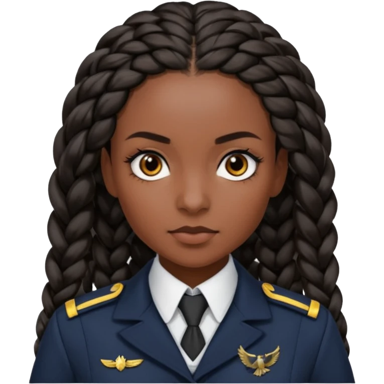 Create a realistic portrait of Bianca Barclay with dark braided hair, Nevermore uniform & confident gaze. emoji