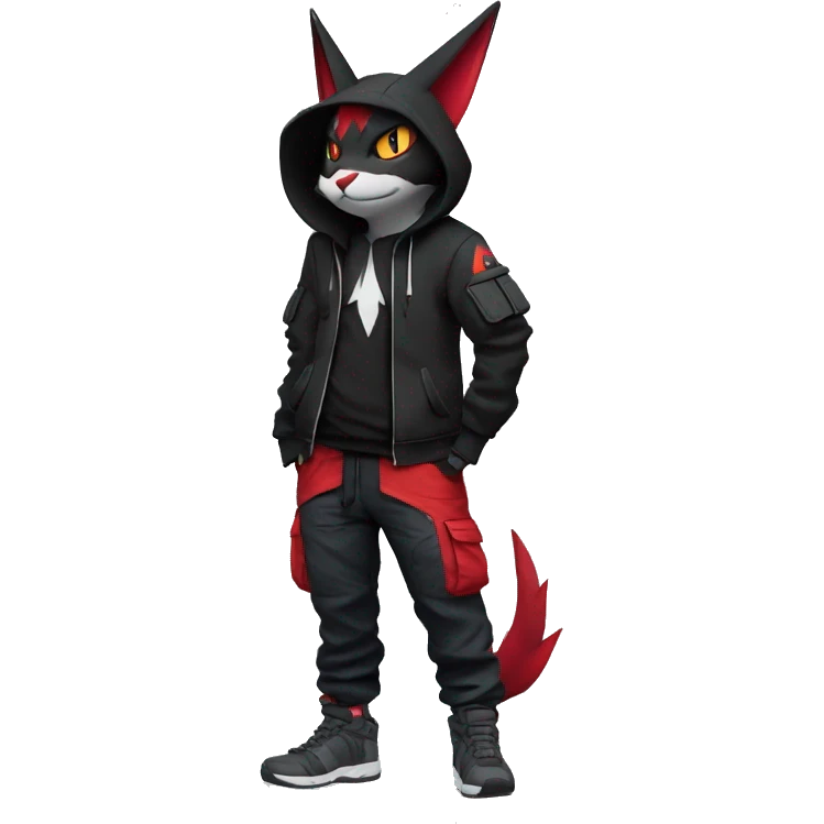 Dark Anthro Cool Litten-Zangoose-Pokémon Punk Techwear Hoodie Cargo Collar Full Body emoji