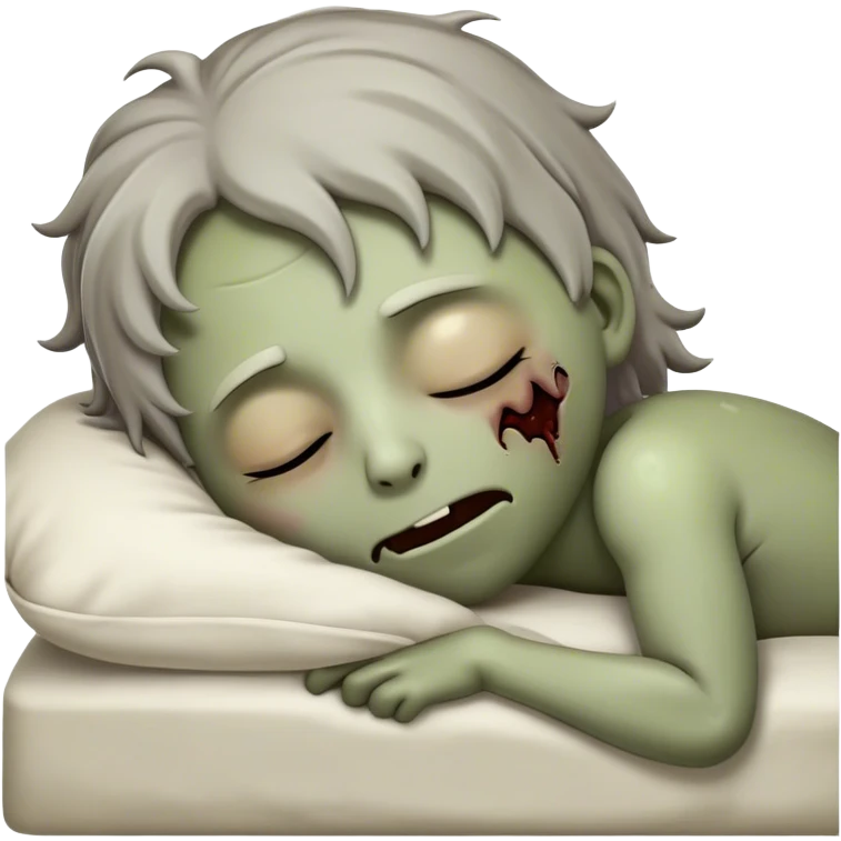 Meme-Worthy Cute Sleeping Zombie Portrait Emoji, with a delightfully quirky, slightly disheveled decaying face in soft ashen hues, head tilted back in peaceful, relaxed sleep with softly closed eyes and a tiny, endearing smile, simplified yet irresistibly charming, highly detailed with a soft eerie glowing outline that captures the gentle, unexpected cuteness of a zombie in serene repose! emoji