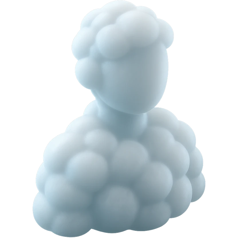 A person from the shoulders up, entirely composed of fluffy white convex clouds emoji