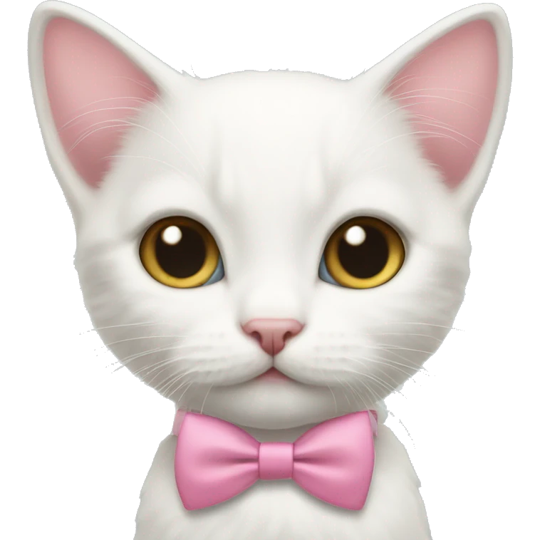 White Kitten wearing a pink bow tie emoji