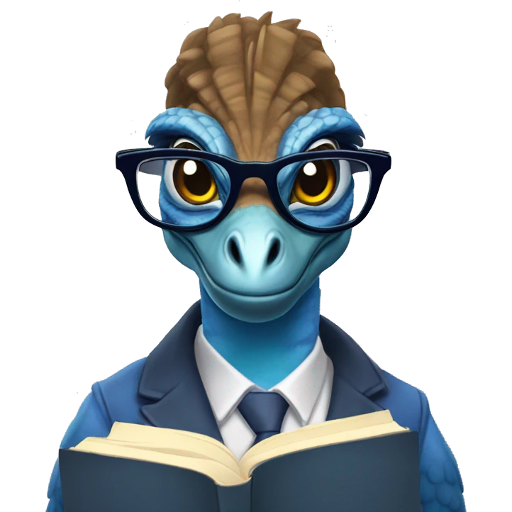 blue velociraptor with glasses reading a book emoji