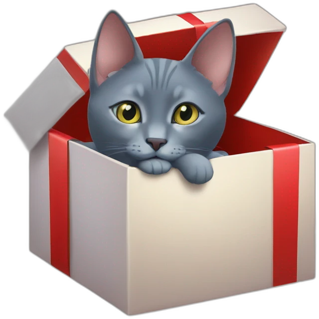 russian blue cat in christmas gift box emoji