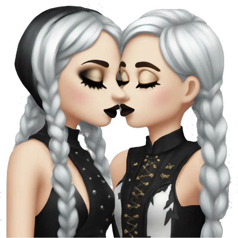 two goth women kissing, beautiful, aesthetic emoji