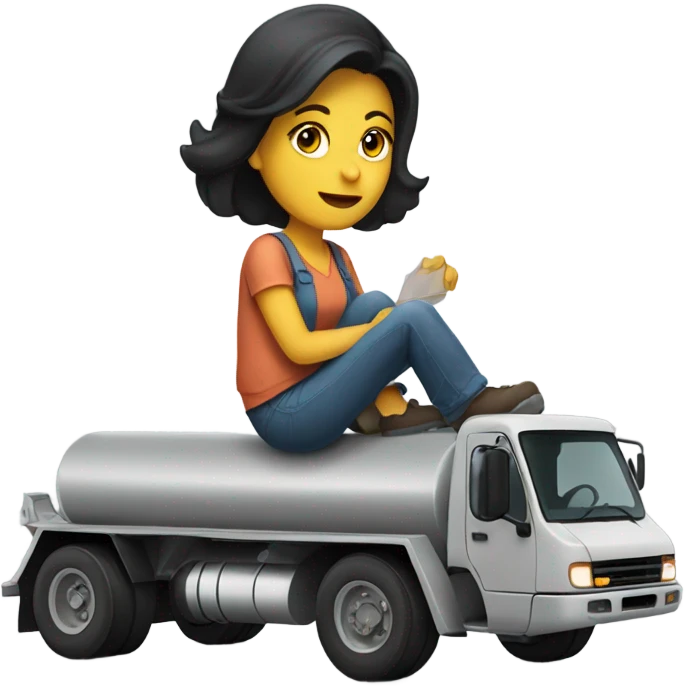 Dark haired woman on cement truck emoji