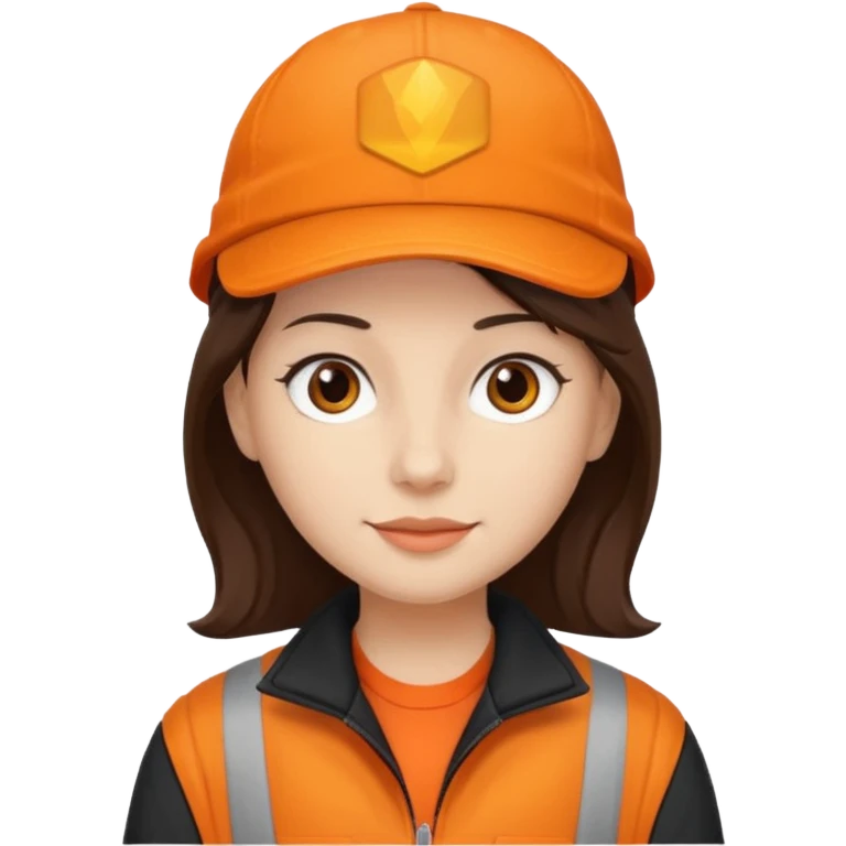 Kindly Keyin with dark brown hair, orange cap and shirt, black jacket emoji