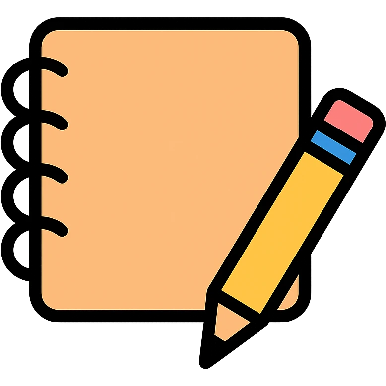 colored icon of a sketchbook with a pencil, clean and simple emoji