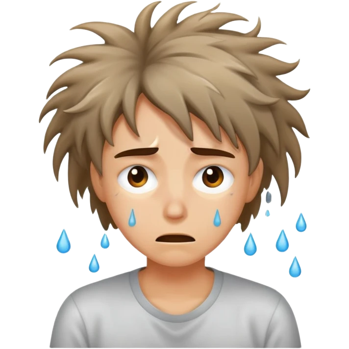 stressed person with messy hair and sweat drops emoji