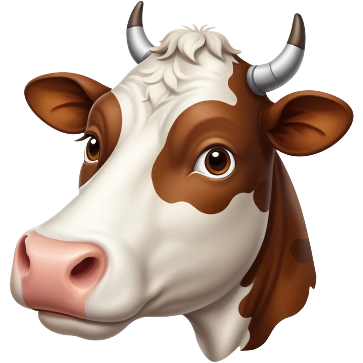 cinematic-noble-brown-and-white-cow-portrait-emoji,-poised-and-regal,-with-a-large,-sturdy-build-and-a-beautifully-patterned-hide-of-rich-brown-accented-by-crisp-white-patches,-deep-set-soulful-brown-eyes,-simplified-yet-sharp-and-sophisticated emoji