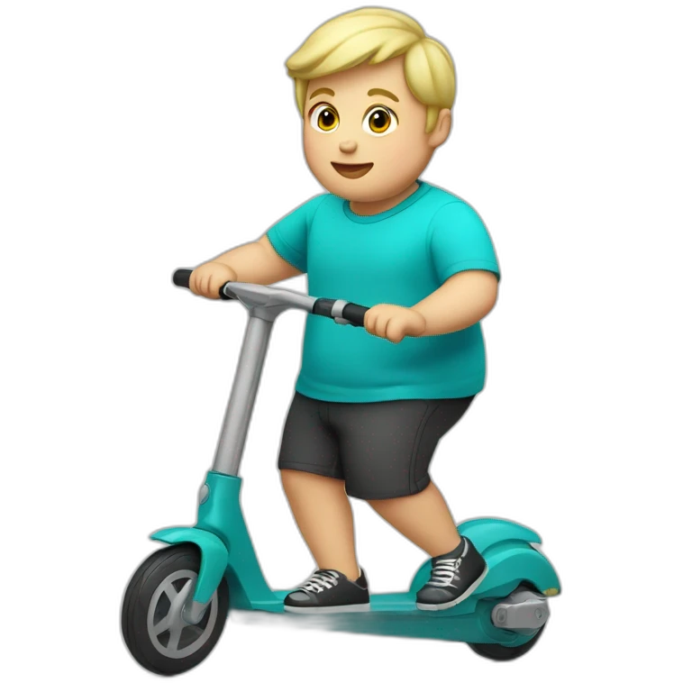 Chubby blonde boy in a cyan shirt riding a kick scooter emoji