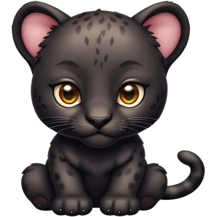 Cinematic Noble Baby Panther Portrait Emoji, Poised with a touch of regal innocence, featuring a compact, sleek build with soft, dark fur and large, soulful eyes, Simplified yet sharp and sophisticated features, highly detailed, glowing with a gentle, mysterious glow, high shine, intelligent and endearing, stylized with an air of youthful authority, focused and attentive, soft glowing outline, capturing the essence of a tiny jungle guardian that appears ready to pounce out of the screen with effortless charm! emoji