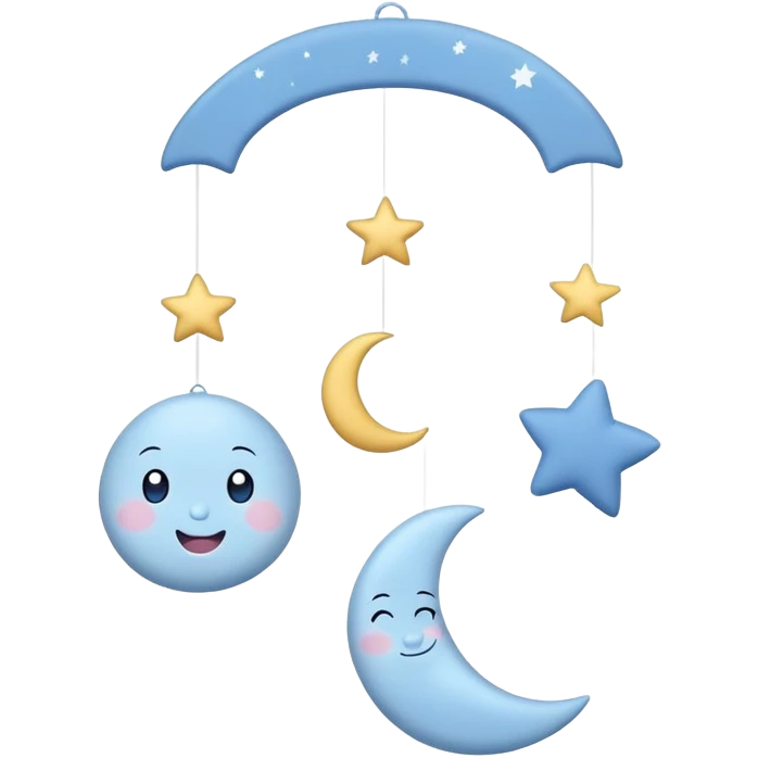 Blue baby mobile with stars and moon emoji