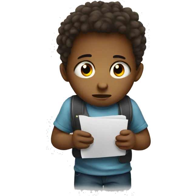 a sad kid with homework emoji
