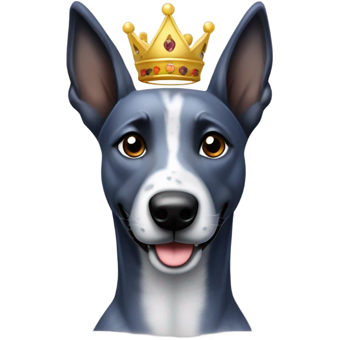 A smiling malinois dark blue merle color, without red and white color with a crown on his head emoji