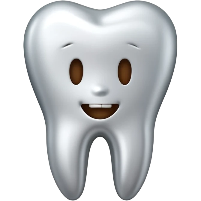 human tooth emoji, smooth chrome ceramic-metal texture, clean medical luxury aesthetic, isolated on white emoji