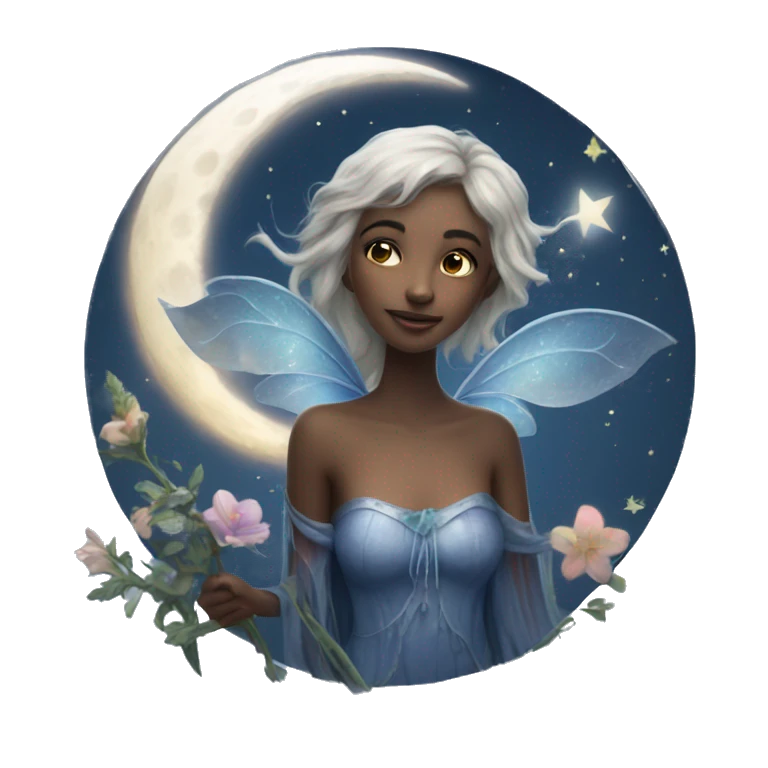 Moon with a fairy next to her  emoji