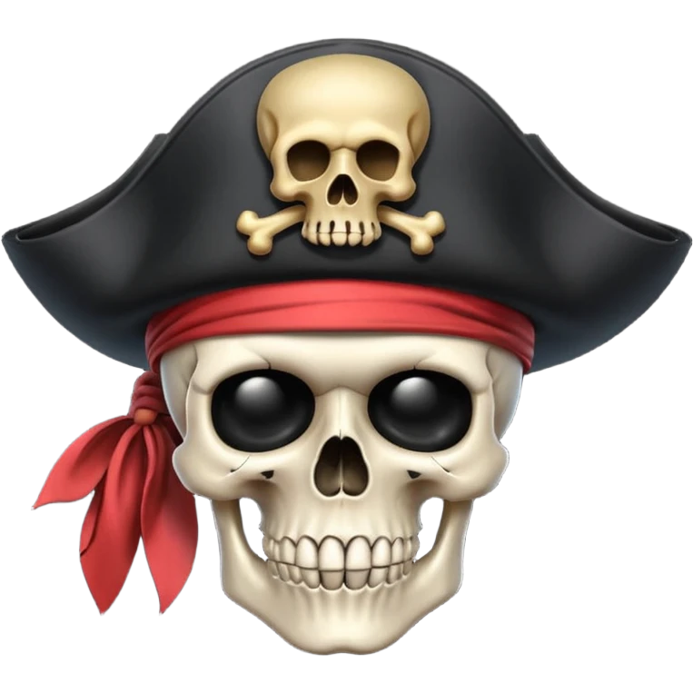 pirate hat object icon, black tricorn hat, skull symbol (no text), 3D cartoon, mobile game icon style, centered, clean background, no text, no watermark
 emoji